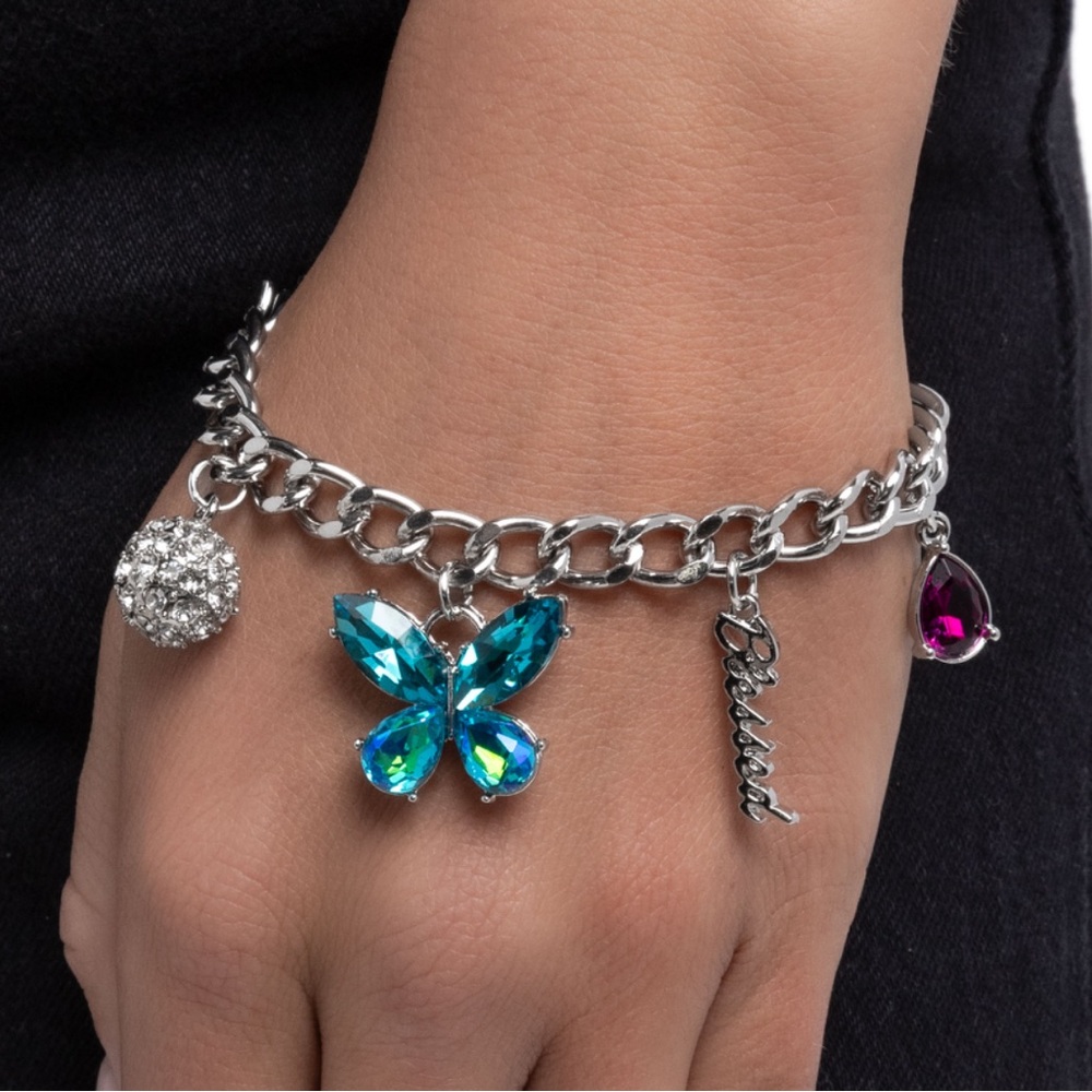 NWT Butterfly Silver/Pink/Blue Charm Bracelet